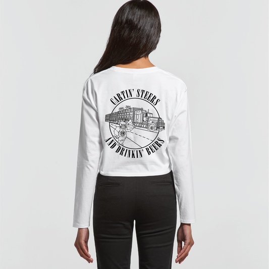 Cartin' Steers and Drinkin' Beers | Ladies Long Sleeve Crop