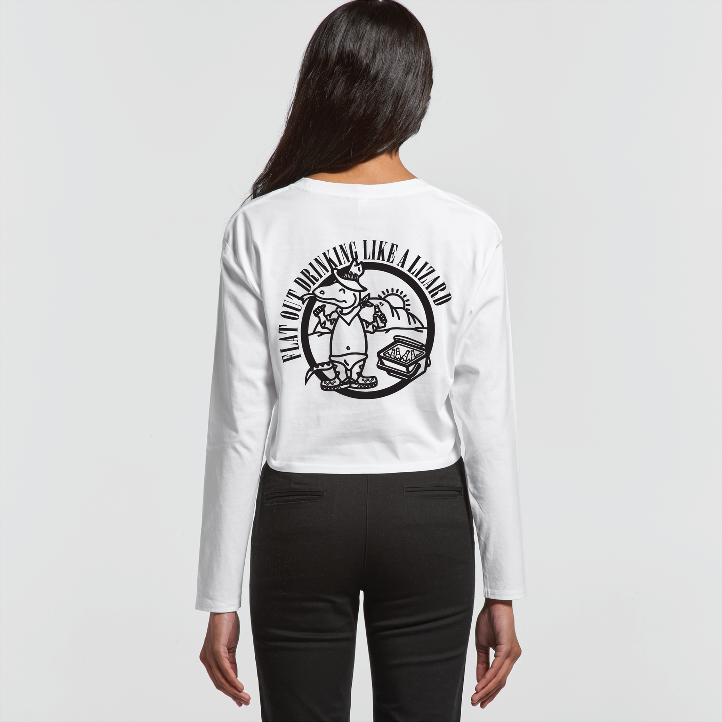 Flat Out Drinking Like A Lizard | Ladies Long Sleeve Crop