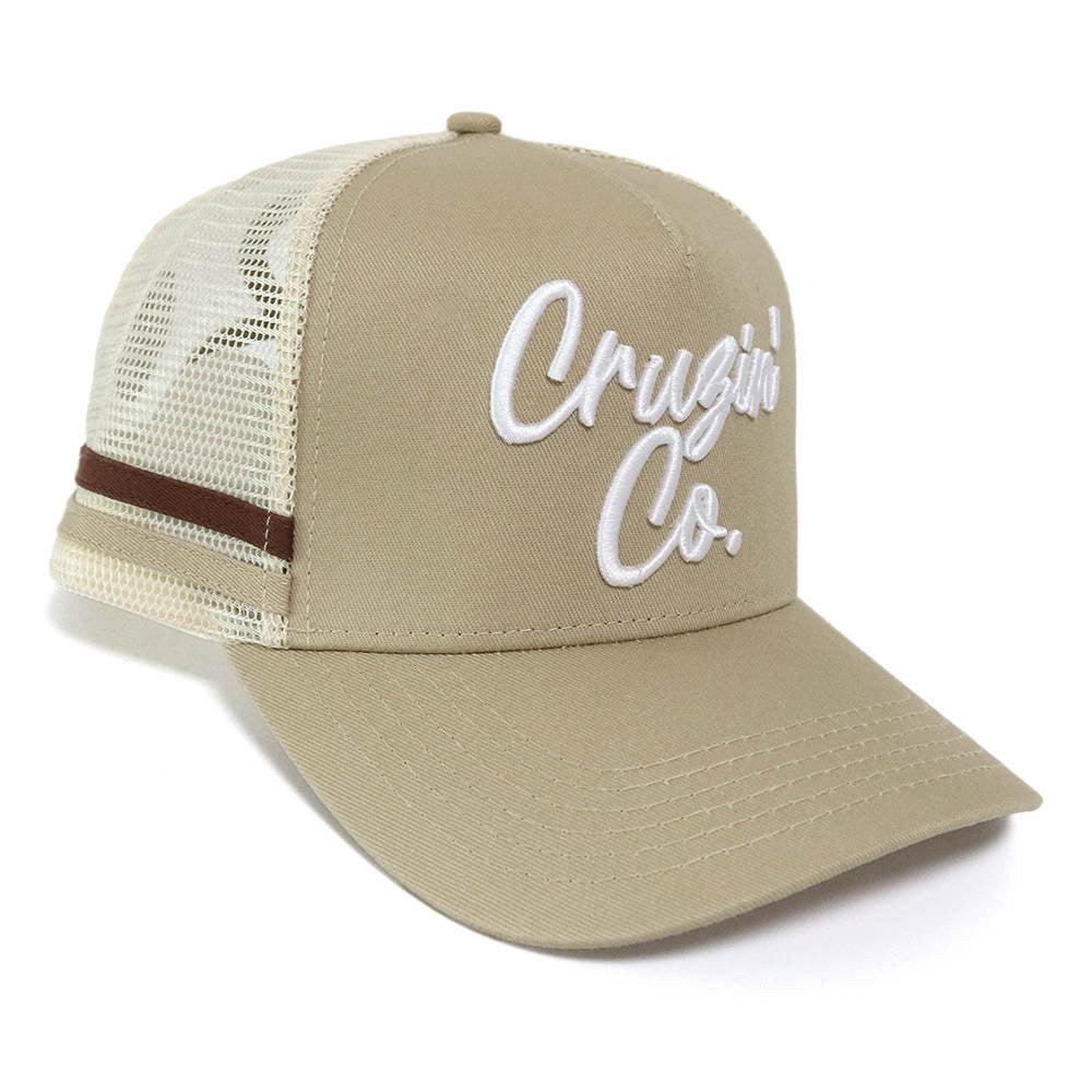 Embroidered Beige Signature Logo | Pony Tail Trucker Cap